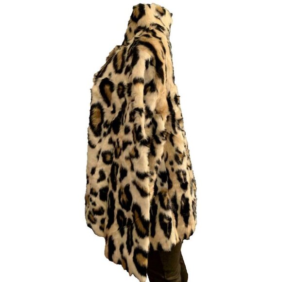 Donna Salyers Fabulous Furs +2X Leopard Print Faux Fur Satin Lined Pockets Coat - Picture 6 of 7